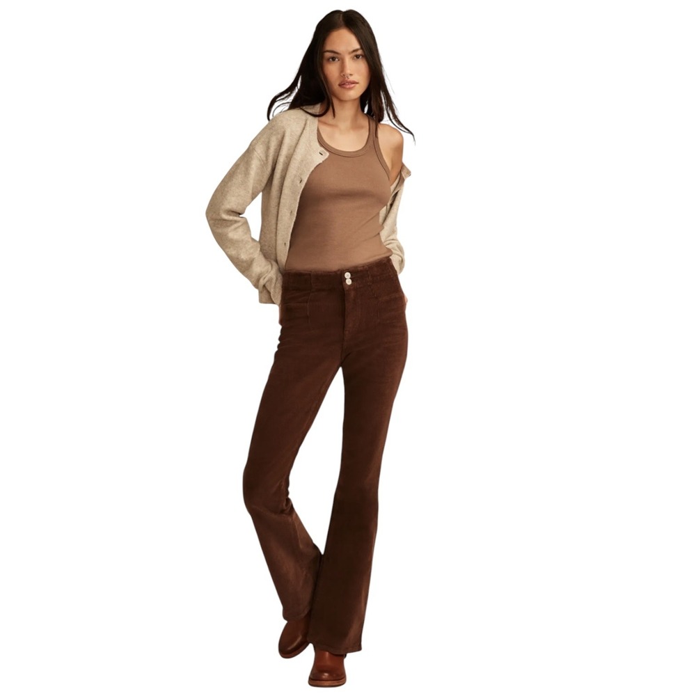 Lucky Brand Boho 70s High Rise Seamed Corduroy Stevie Flare Pants Walnut SZ 4/27
